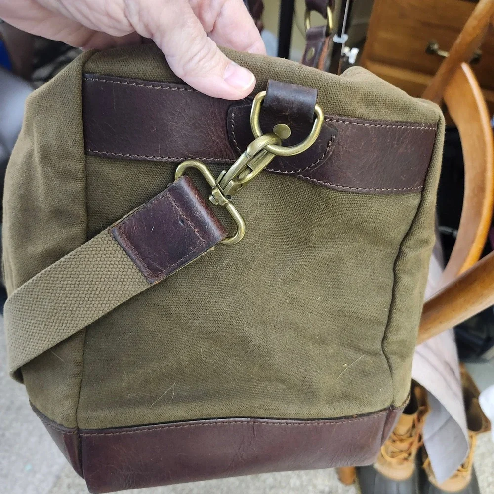 The Normal Brand Waxed Canvas Leather Duffel Bag Olive Green Weekender Travel